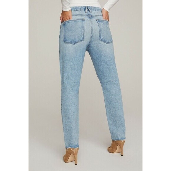 Good American Good Girlfriend Denim Jean 2 26 Distressed Light Blue Wash Raw Hem - Picture 3 of 5